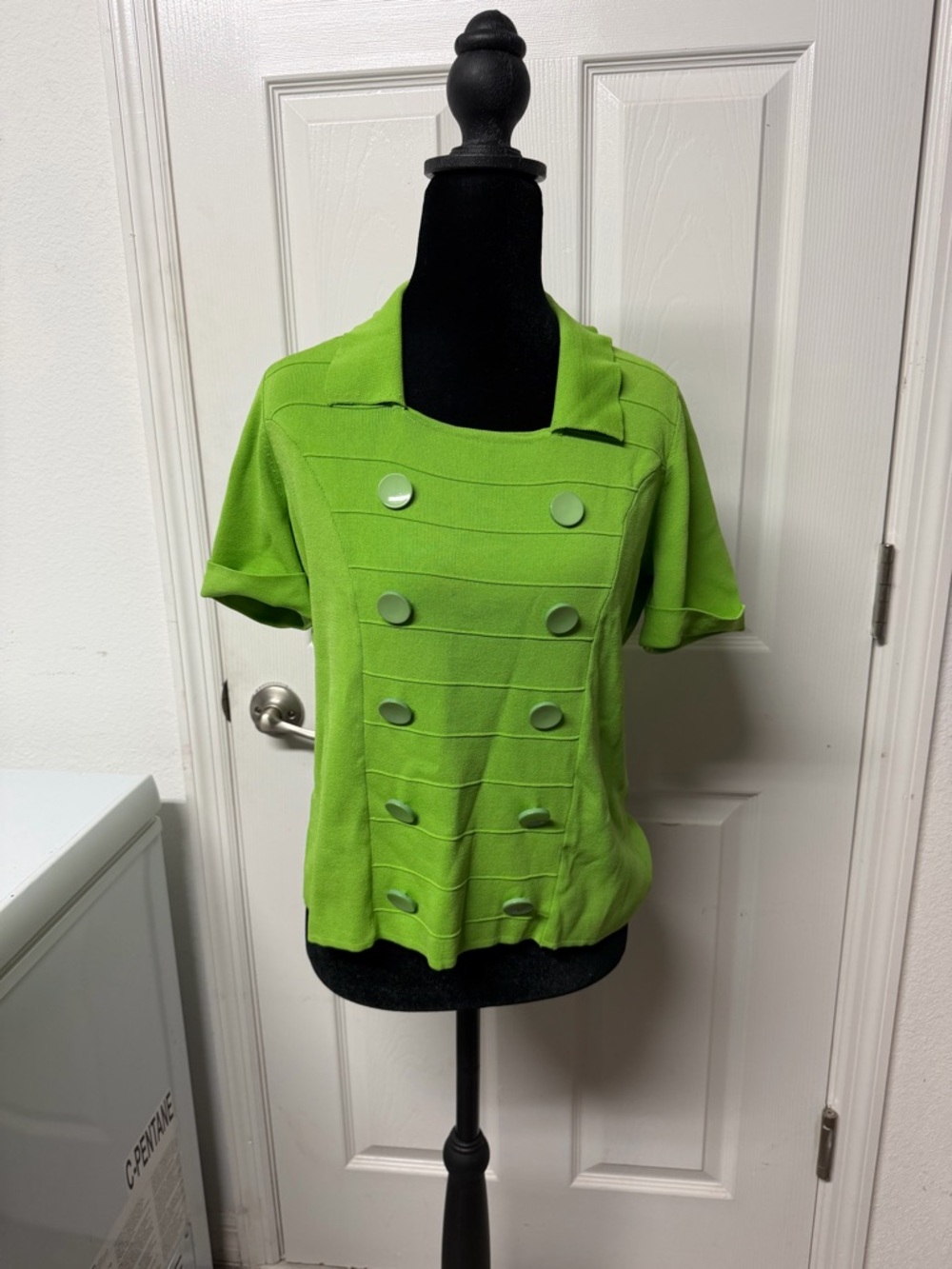 Lime Green Knit Top Button Detail Short Sleeve PM